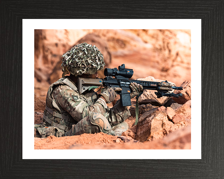 Soldier with a sharpshooter rifle Photo Print - British Army Hampshire Prints 10 x 8 Black Frame Yes