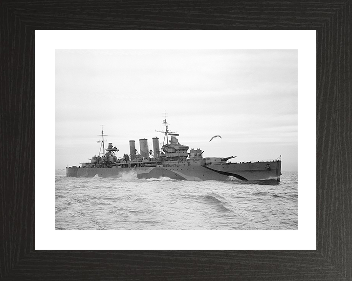 HMS Kent (54) Photo Print - Starboard View - Royal Navy County Class Heavy Cruiser Hampshire Prints 10 x 8 Black Frame Yes