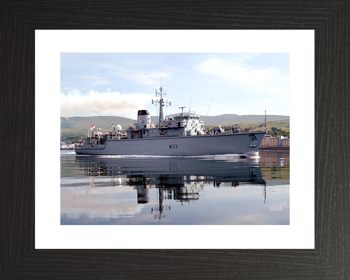 HMS Brocklesby (M33) Royal Navy Hunt Class Mine Warfare Vessel Starboard Side Reflections Photo Print Wall Art Decor Posters, Prints, & Visual Artwork Hampshire Prints 10 x 8 Black Frame Yes