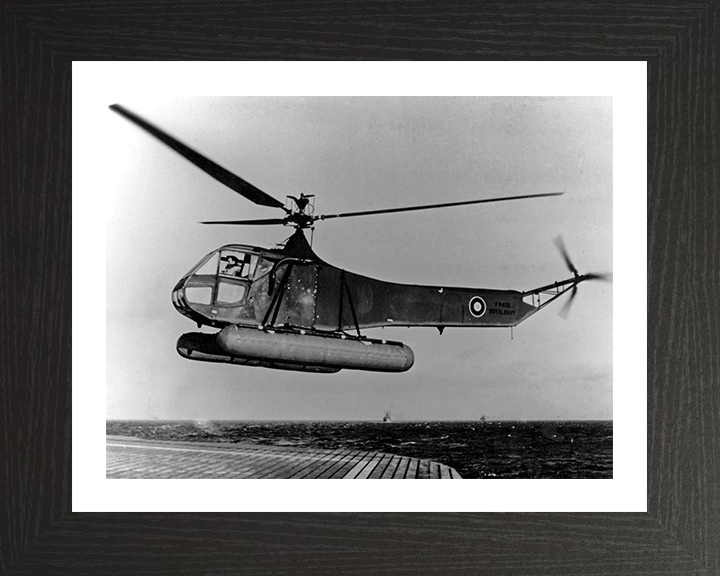 A Sikorsky R-4 Helicopter Landing on MV Daghestan Photo Print - Royal Navy Aircraft Hampshire Prints 10 x 8 Black Frame Yes