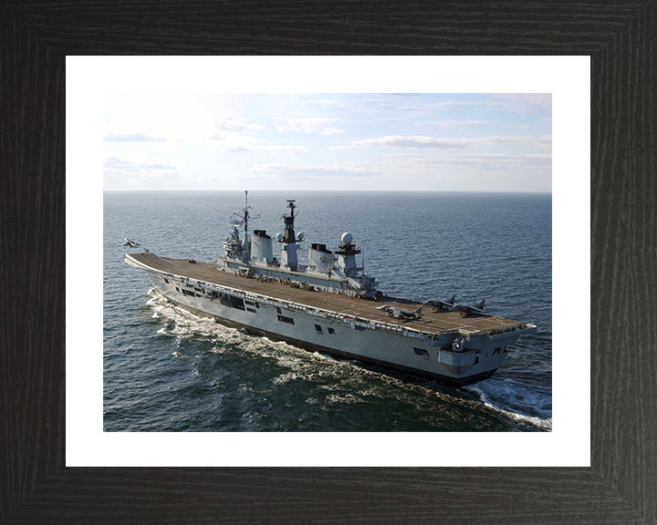 HMS Illustrious (R06) Photo Print - At Sea 2009 - Royal Navy Invincible Class Aircraft Carrier Hampshire Prints 10 x 8 Black Frame Yes
