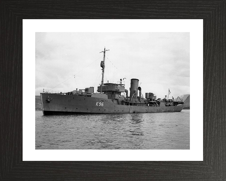 HMS Aubrietia (K96) Photo Print - Port Side View 1941 - Royal Navy Flower Class Corvette Hampshire Prints 10 x 8 Black Frame Yes