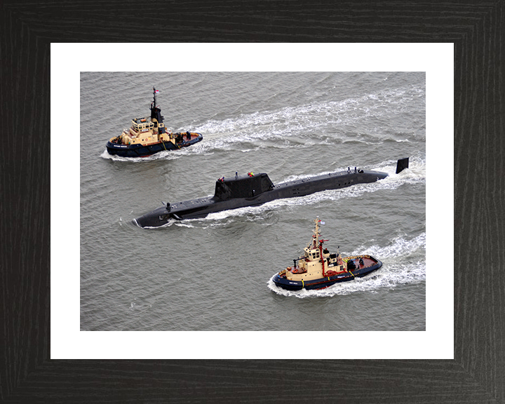 HMS Astute (S119) Photo Print - With Tugs 2009 - Royal Navy Astute Class Submarine Hampshire Prints 10 x 8 Black Frame Yes