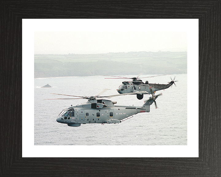 Merlin and Sea King Helicopter off Cornwall Photo Print - Royal Navy Aircraft Posters, Prints, & Visual Artwork Hampshire Prints 10 x 8 Black Frame Yes
