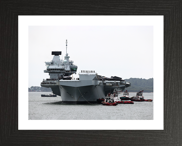 HMS Prince of Wales (R09) Photo Print - Enters Singapore 2025 - Royal Navy Queen Elizabeth Class Aircraft Carrier Hampshire Prints 10 x 8 Black Frame Yes