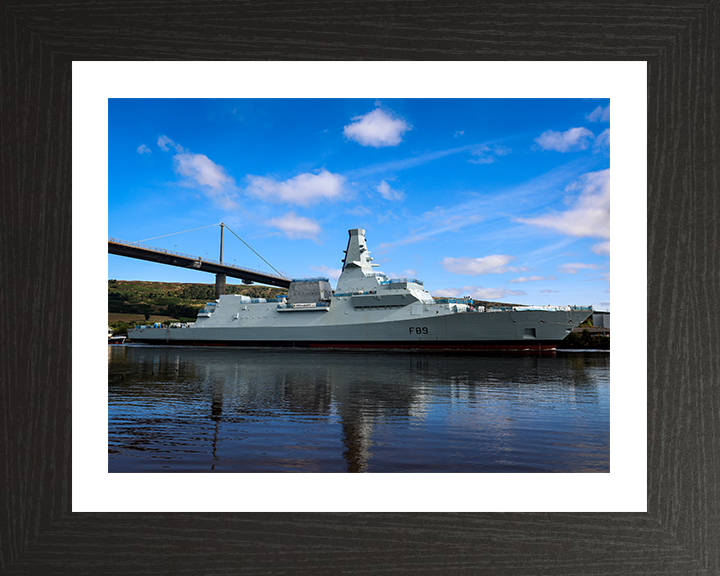 HMS Cardiff (F89) Photo Print - Under Tow Starboard View - Royal Navy Type 26 Frigate Hampshire Prints 10 x 8 Black Frame Yes
