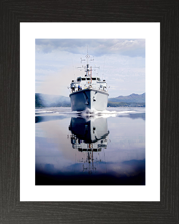 HMS Brocklesby (M33) Royal Navy Hunt Class Mine Warfare Vessel Bow Reflections Photo Print Wall Art Decor Posters, Prints, & Visual Artwork Hampshire Prints 10 x 8 Black Frame Yes