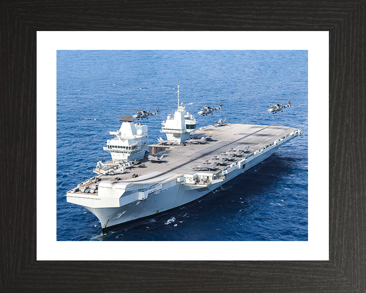 HMS Prince of Wales (R09) Photo Print - With Wildcats 2025 - Royal Navy Queen Elizabeth Class Aircraft Carrier Hampshire Prints 10 x 8 Black Frame Yes