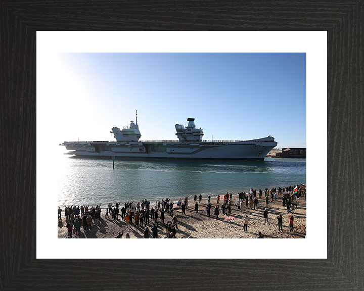 HMS Prince of Wales (R09) Photo Print - Old Portsmouth 2025 - Royal Navy Queen Elizabeth Class Aircraft Carrier Posters, Prints, & Visual Artwork Hampshire Prints 10 x 8 Black Frame Yes