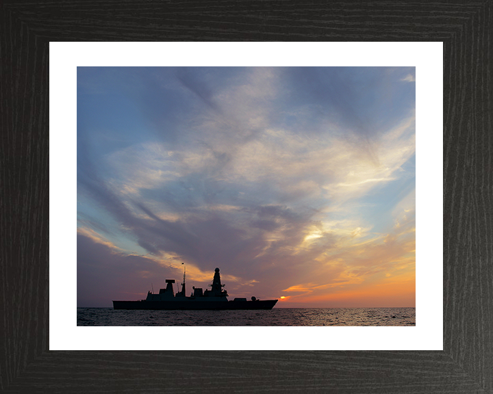 HMS Dragon (D35) Photo Print - Sunset Silhouette 2013 - Royal Navy Type 45 Destroyer Hampshire Prints 10 x 8 Black Frame Yes