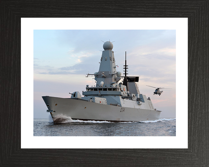 HMS Diamond (D34) Photo Print - With Sea King 2012 - Royal Navy Type 45 Destroyer Hampshire Prints 10 x 8 Black Frame Yes