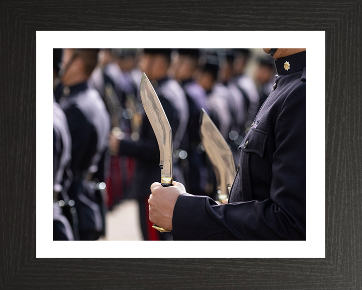 Royal Gurkha Rifleman with Kukri on Parade Photo Print - British Army Hampshire Prints 10 x 8 Black Frame Yes