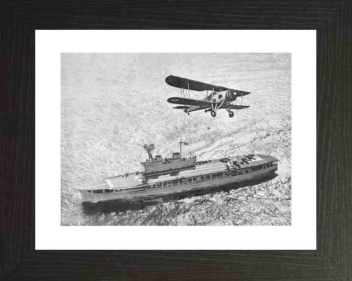 HMS Eagle (1918) Royal Navy Aircraft Carrier With Biplane Photo Print Wall Art Decor Posters, Prints, & Visual Artwork Hampshire Prints 10 x 8 Black Frame Yes