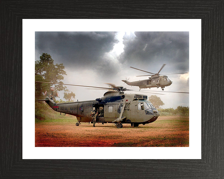 Sea King Helicopter Inserting Royal Marines 2004 Photo Print - Royal Navy Aircraft Posters, Prints, & Visual Artwork Hampshire Prints 10 x 8 Black Frame Yes