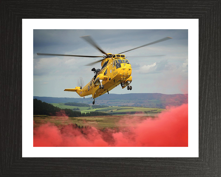 RAF (SAR) Sea King Helicopter With Red Smoke 2011 Photo Print - Royal Air Force Aircraft Posters, Prints, & Visual Artwork Hampshire Prints 10 x 8 Black Frame Yes