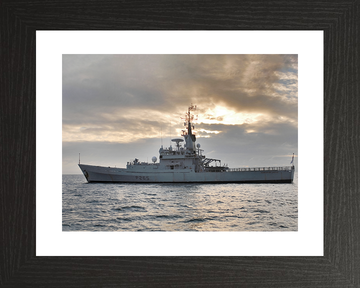 HMS Dumbarton Castle (P265) Royal Navy Castle Class Patrol Vessel At Sunset Photo Print Wall Art Decor Posters, Prints, & Visual Artwork Hampshire Prints 10 x 8 Black Frame Yes