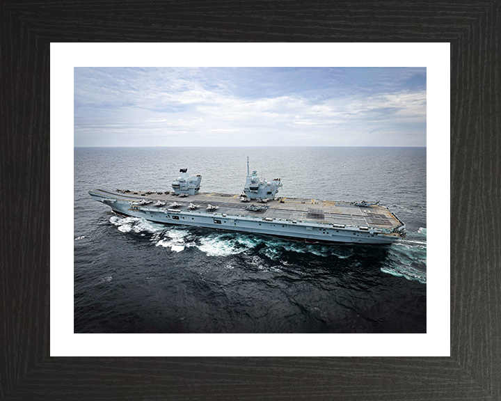 HMS Prince of Wales (R09) Photo Print - At Sea 2025 - Royal Navy Queen Elizabeth Class Aircraft Carrier Hampshire Prints 10 x 8 Black Frame Yes