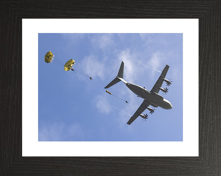 British Army Parachute Regiment Soldiers Jump From An RAF A400M Atlas Photo Print Wall Art Posters, Prints, & Visual Artwork Hampshire Prints 10 x 8 Black Frame Yes