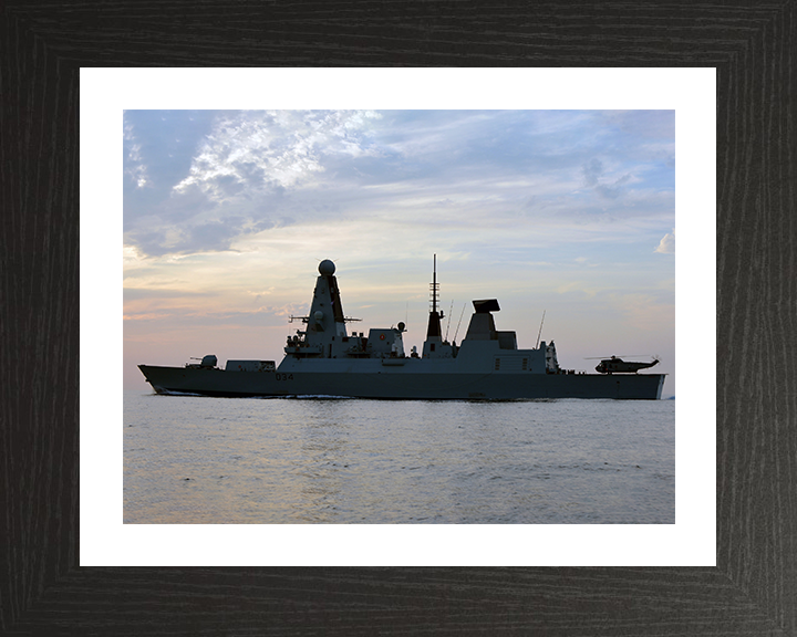 HMS Diamond (D34) Photo Print - Port Side Silhouette 2012 - Royal Navy Type 45 Destroyer Hampshire Prints 10 x 8 Black Frame Yes