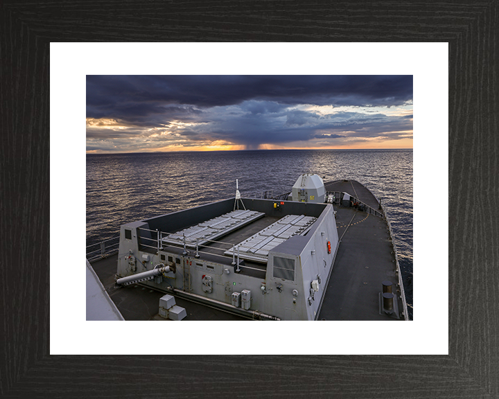 HMS Dragon (D35) Royal Navy Type 45 Destroyer Forecastle Sunset Photo Print Wall Art Decor Posters, Prints, & Visual Artwork Hampshire Prints 10 x 8 Black Frame Yes