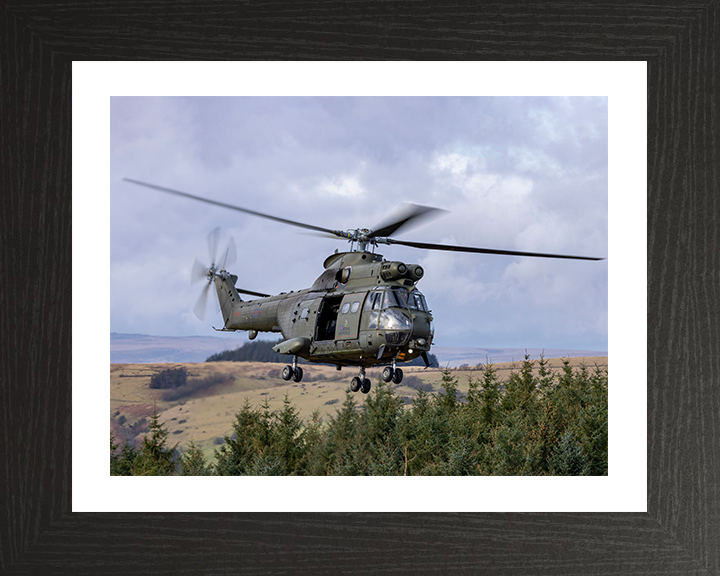 RAF Puma HC2 Helicopter in flight Photo Print - Royal Air Force Aircraft Hampshire Prints 10 x 8 Black Frame Yes