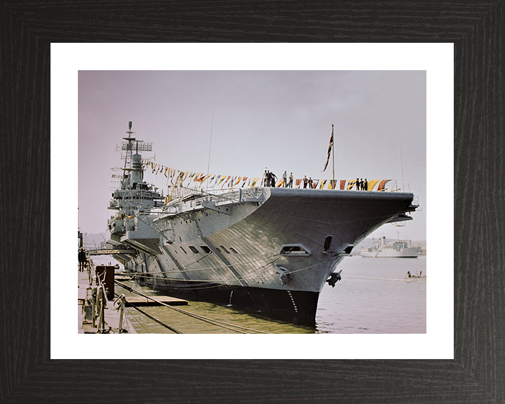 HMS Hermes (R12) Photo Print - Navy Days 1977 - Royal Navy Centaur Class Aircraft Carrier Hampshire Prints 10 x 8 Black Frame Yes