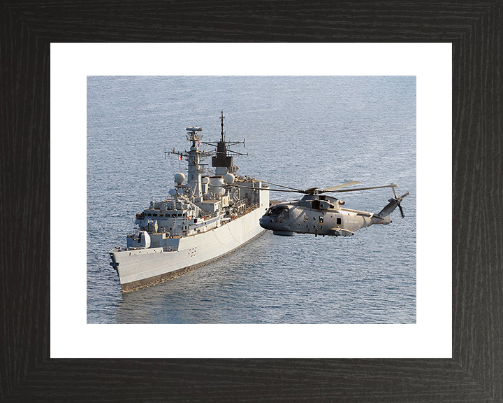 HMS Cumberland (F85) Royal Navy Type 22 Frigate With Merlin Helicopter Photo Print Wall Art Decor Posters, Prints, & Visual Artwork Hampshire Prints 10 x 8 Black Frame Yes