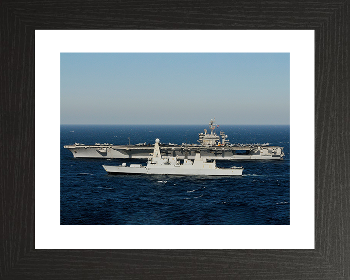 HMS Daring (D32) Royal Navy Type 45 Destroyer With USS Carl Vinson Photo Print Wall Art Decor Posters, Prints, & Visual Artwork Hampshire Prints 10 x 8 Black Frame Yes