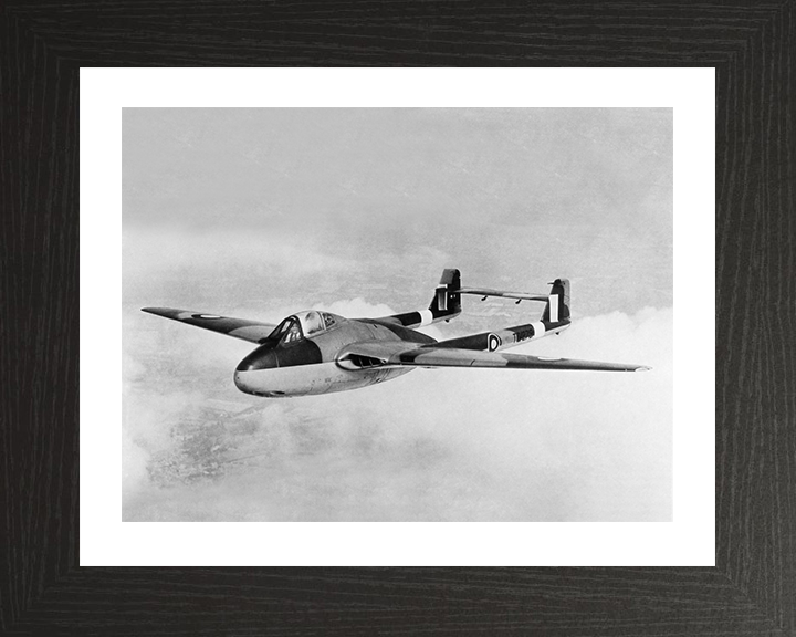 RAF de Havilland Vampire in flight Photo Print - Royal Air Force Aircraft Hampshire Prints 10 x 8 Black Frame Yes