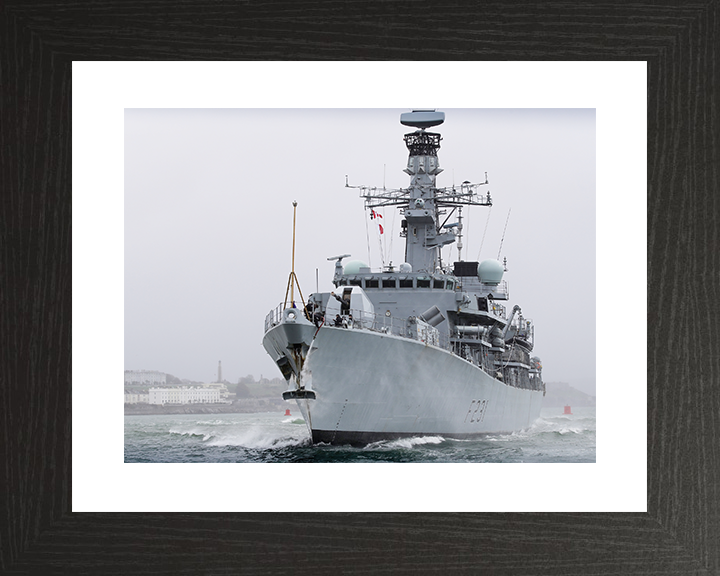 HMS Argyll (F231) Royal Navy Type 23 Frigate Low Port Bow View Photo Print Wall Art Decor Posters, Prints, & Visual Artwork Hampshire Prints 10 x 8 Black Frame Yes