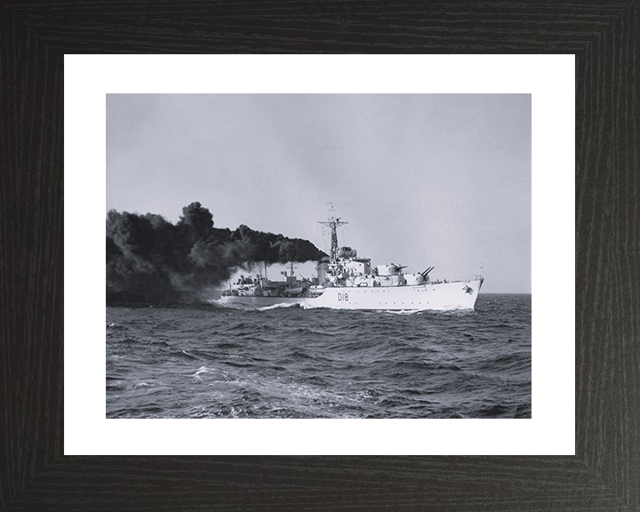HMS St. Kitts (D18) Photo Print - At Sea 1951 - Royal Navy Battle Class Destroyer Posters, Prints, & Visual Artwork Hampshire Prints 10 x 8 Black Frame Yes