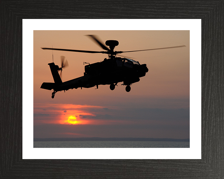 Army Apache Helicopter Silhouette at sunset Photo Print - British Army Hampshire Prints 10 x 8 Black Frame Yes