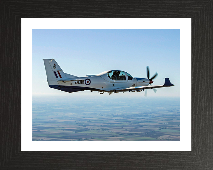RAF Grob Training Plane in flight Photo Print - Royal Air Force Aircraft Hampshire Prints 10 x 8 Black Frame Yes