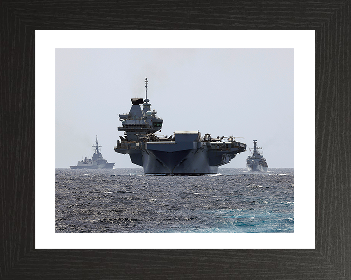 HMS Prince of Wales (R09) Photo Print - The Red Sea 2025 - Royal Navy Queen Elizabeth Class Aircraft Carrier Hampshire Prints 10 x 8 Black Frame Yes