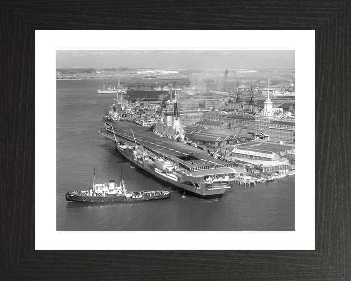 HMS Eagle (R05) Photo Print - Portsmouth 1964 - Royal Navy Audacious Class Aircraft Carrier Hampshire Prints 10 x 8 Black Frame Yes
