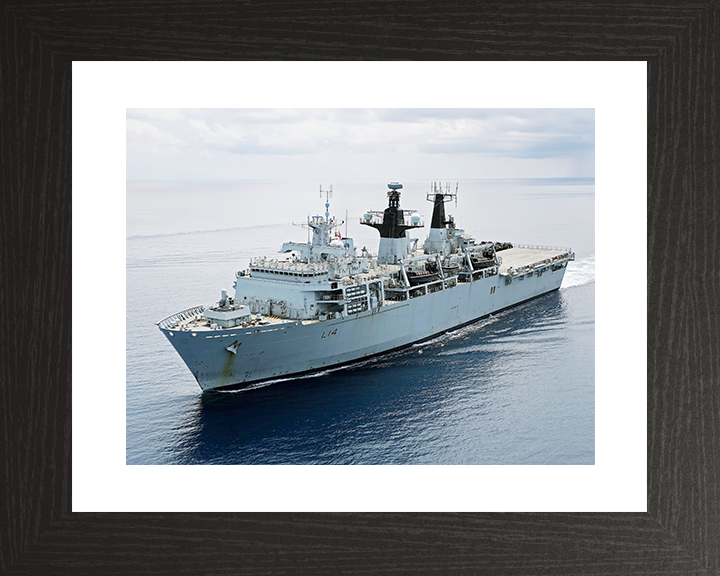 HMS Albion (L14) Royal Navy Albion Class Amphibious Ship High Starboard Bow View at Sea Photo Print Wall Art Decor Posters, Prints, & Visual Artwork Hampshire Prints 10 x 8 Black Frame Yes