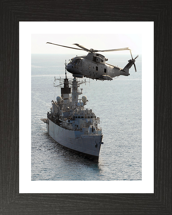 HMS Cumberland (F85) Photo Print - With Merlin 2009 - Royal Navy Type 22 Frigate Hampshire Prints 10 x 8 Black Frame Yes