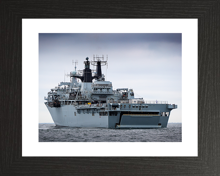 HMS Albion (L14) Royal Navy Albion Class Amphibious Ship Port Quarter View Photo Print Wall Art Naval Decor Posters, Prints, & Visual Artwork Hampshire Prints 10 x 8 Black Frame Yes