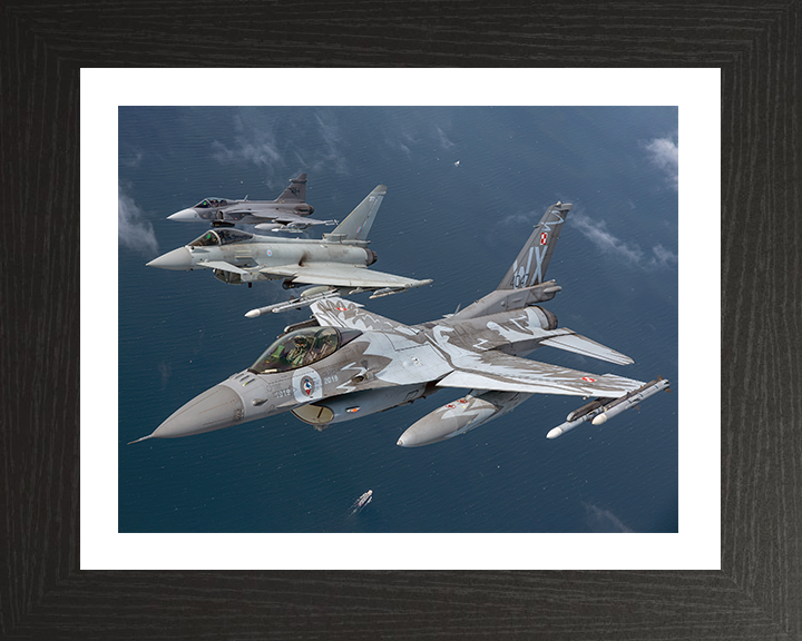 RAF Typhoon an F-16 and Gripen Jets Photo Print - Royal Air Force Aircraft Hampshire Prints 10 x 8 Black Frame Yes