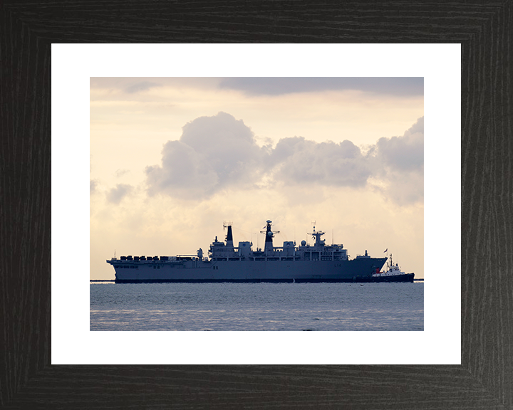 HMS Albion (L14) Royal Navy Albion Class Amphibious Ship Starboard Beam View at Sunset Photo Print Wall Art Decor Posters, Prints, & Visual Artwork Hampshire Prints 10 x 8 Black Frame Yes