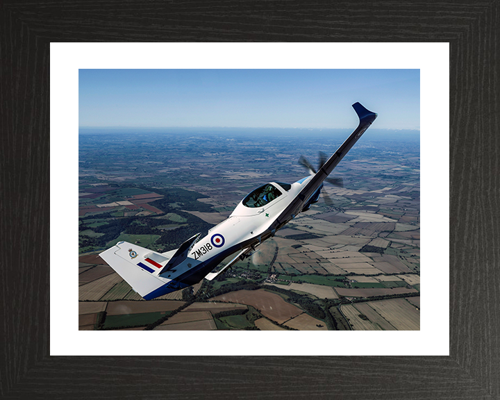RAF Grob Prefect T1 in flight Photo Print - Royal Air Force Aircraft Hampshire Prints 10 x 8 Black Frame Yes