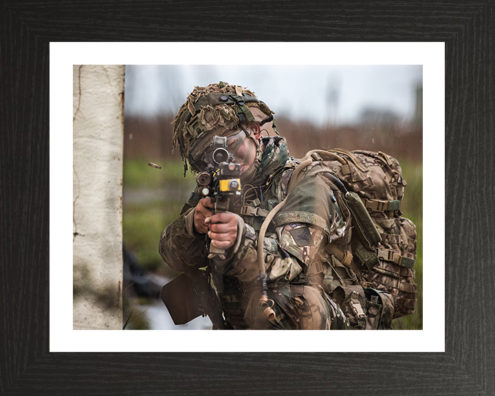 Gurkha Soldier Firing during exercise Photo Print - British Army Hampshire Prints 10 x 8 Black Frame Yes