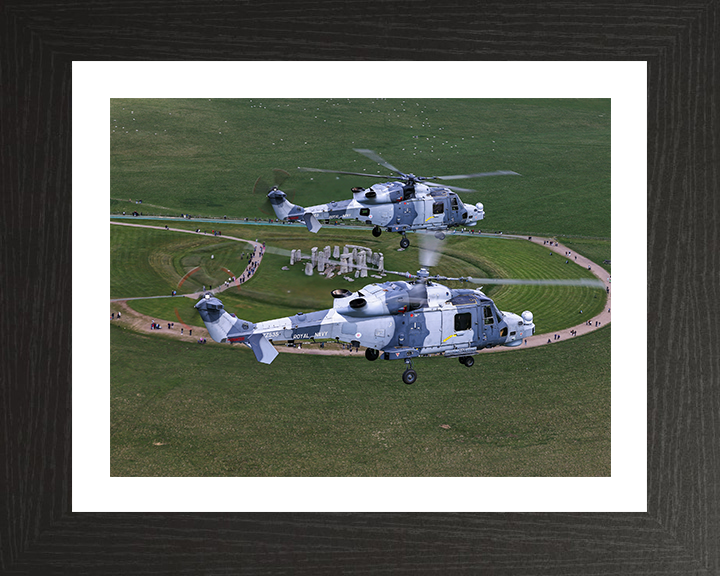 Wildcat Helicopters Over Stonehenge Photo Print - Royal Navy Aircraft Hampshire Prints 10 x 8 Black Frame Yes