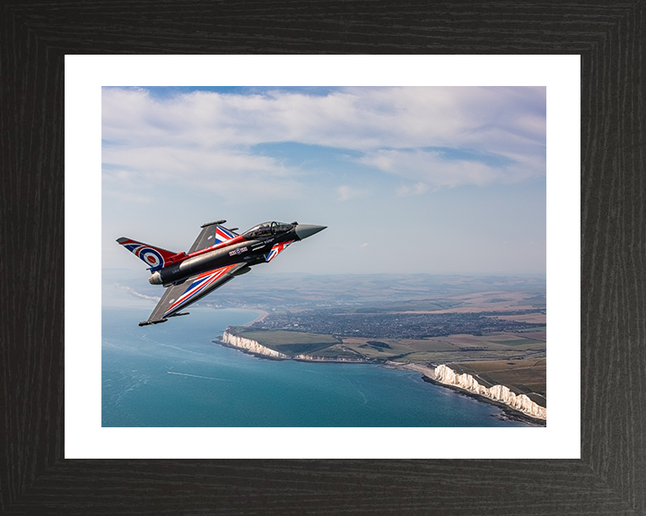 RAF Typhoon over the white cliffs of Dover Photo Print - Royal Air Force Aircraft Hampshire Prints 10 x 8 Black Frame Yes