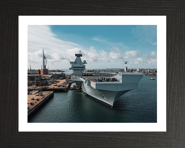HMS Prince of Wales (R09) Photo Print - HMNB Portsmouth - Royal Navy Queen Elizabeth Class Aircraft Carrier Hampshire Prints 10 x 8 Black Frame Yes