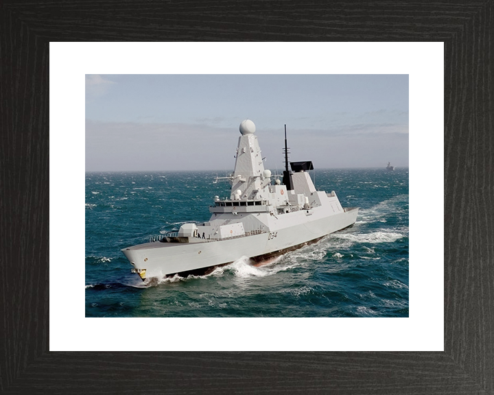 HMS Diamond (D34) Royal Navy Type 45 Destroyer At Sea Port Bow View Photo Print Wall Art Decor Posters, Prints, & Visual Artwork Hampshire Prints 10 x 8 Black Frame Yes