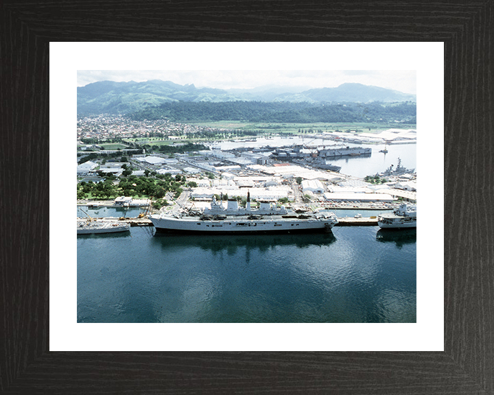 HMS Ark Royal (R07) Photo Print - Subic Bay 1988 - Royal Navy Invincible Class Aircraft Carrier Hampshire Prints 10 x 8 Black Frame Yes