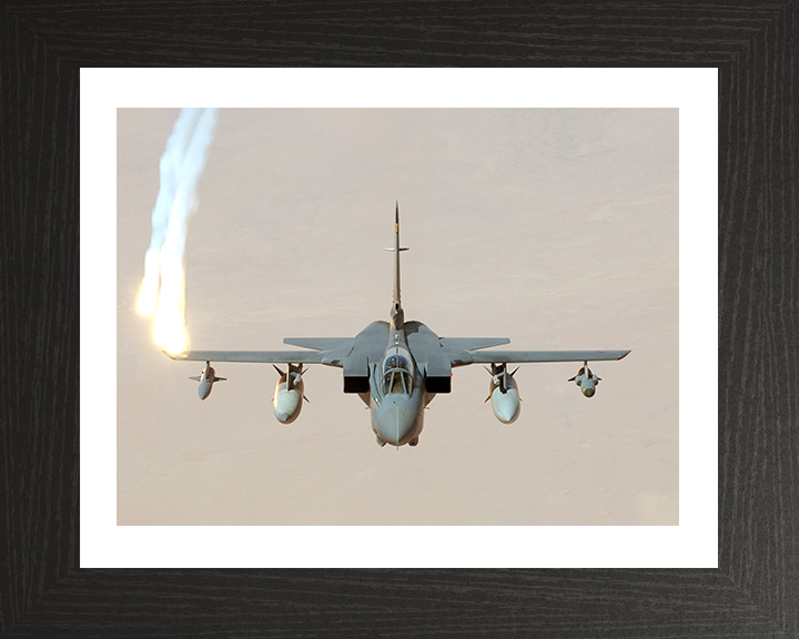 RAF Tornado GR4 firing chaff Photo Print - Royal Air Force Aircraft Hampshire Prints 10 x 8 Black Frame Yes