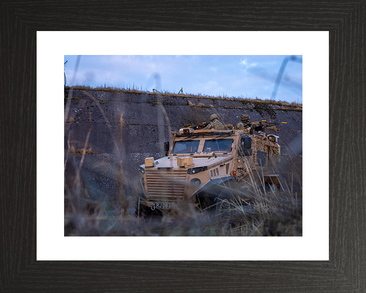 RAF Regiment Soldiers firing Ride a Foxhound vehicle Photo Print Royal Air Force Wall Art Military Decor Posters, Prints, & Visual Artwork Hampshire Prints 10 x 8 Black Frame Yes