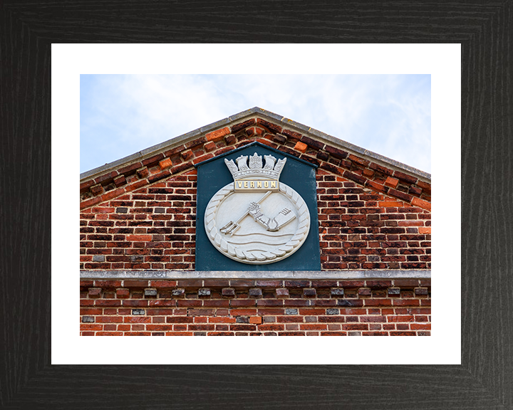 HMS Vernon Badge or Crest Photo Print - Royal Navy Shore Establishment Posters, Prints, & Visual Artwork Hampshire Prints 10 x 8 Black Frame Yes
